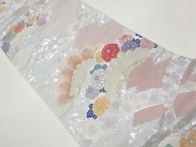 JAPANESE FUKURO OBI / WOVEN FLOWER & PINE